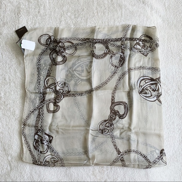 NWT Authentic Gucci Signature Print Lightweight Chiffon Silk Square Scarf Ivory - Picture 4 of 8